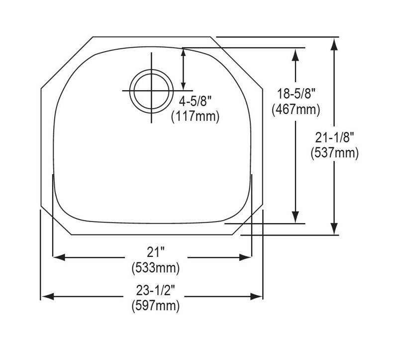 23.5625" L x 21.125" W Undermount Kitchen Sink
