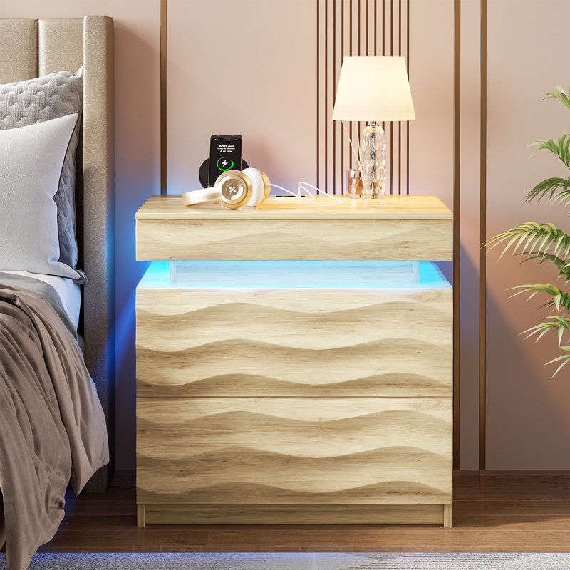 60cm W Manufactured Wood Bedside Table, Oak