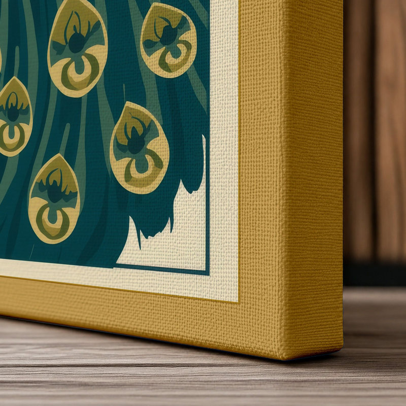 Ornamental Peacock Art Deco - Wrapped Canvas, 18x12 - 45.7 x 30.5 cm, Ochre Border