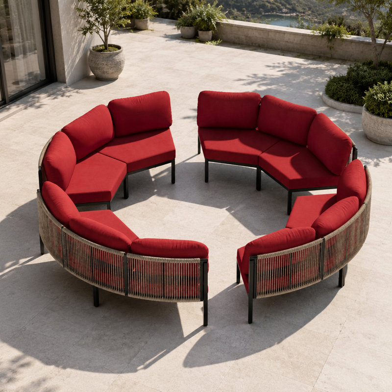 Aluminum Outdoor Patio Sectional Sofa Set without Table, 8, Chili