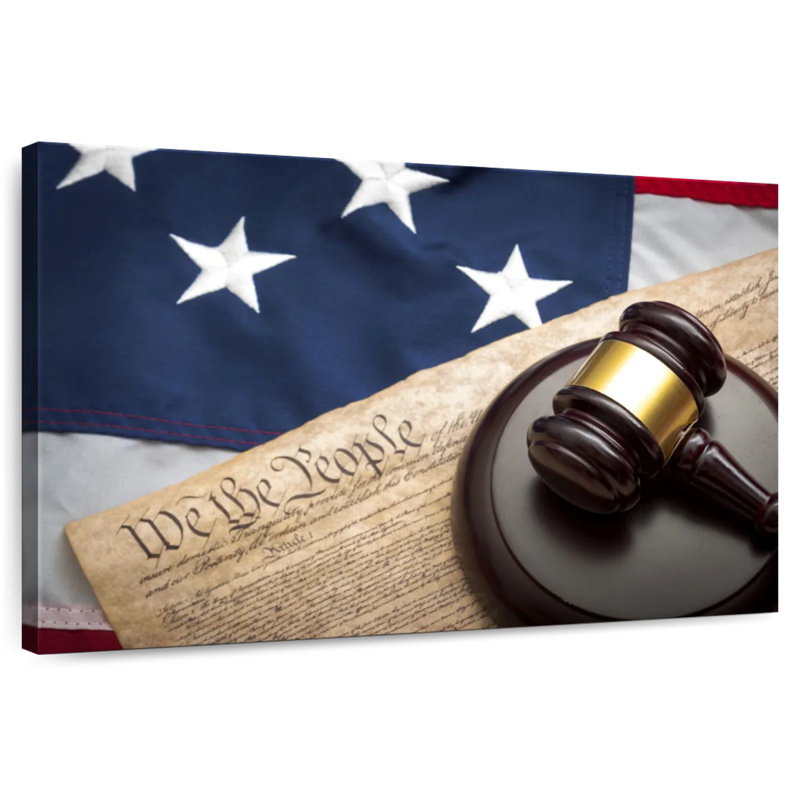 Justice, drapeau américain, H 16 po x l 24 po