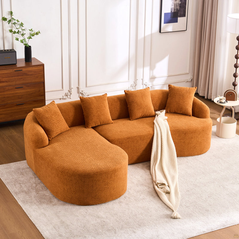Canapé modulaire en forme de L avec méridienne incurvée et canapé modulaire en chenille Boneless, Orange