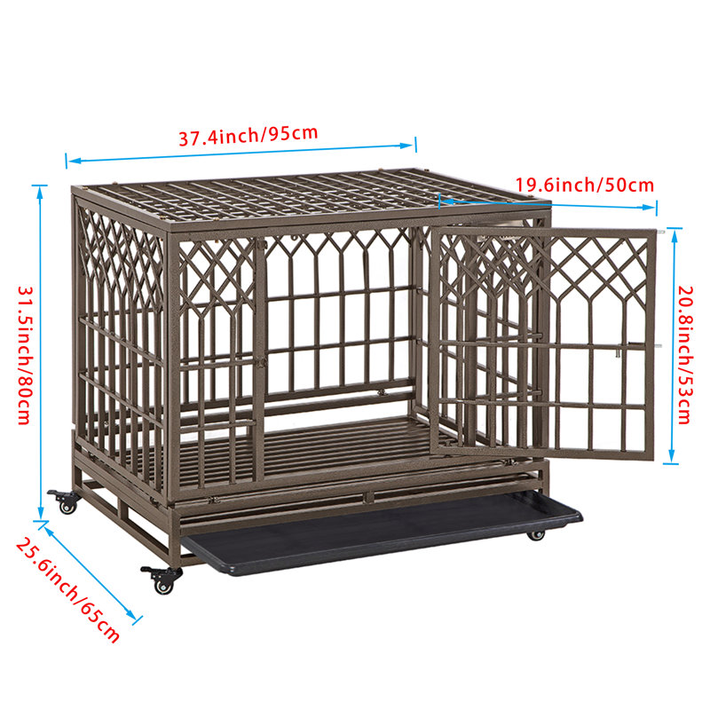 Cage pour chien robuste Gianina, Marron, H 31,5 po x l 37,5 po x P 25,6 po