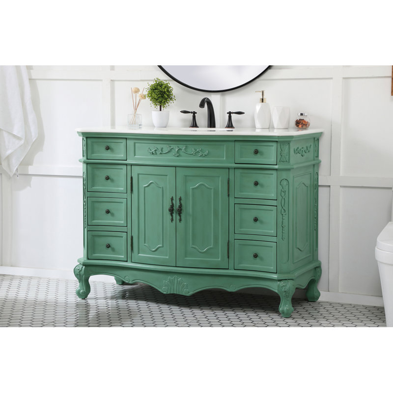 Lunette 48'' Single Bathroom Vanity with Top, Vintage Mint, Ivory White
