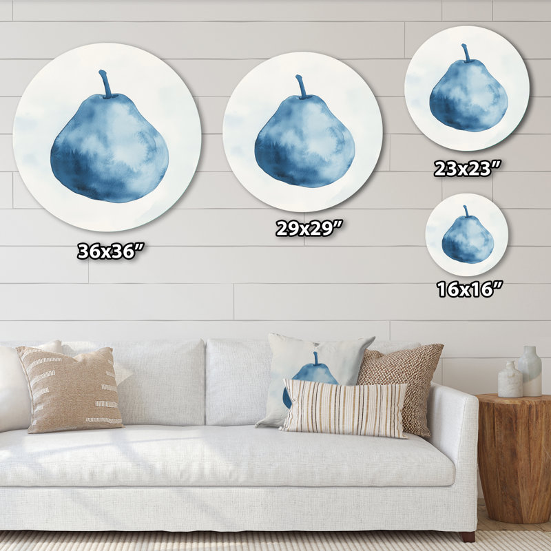 Cool Blue Minimal Pear Fruit Study I - Blue Artistic Wall Decor, 16" H x 16" W