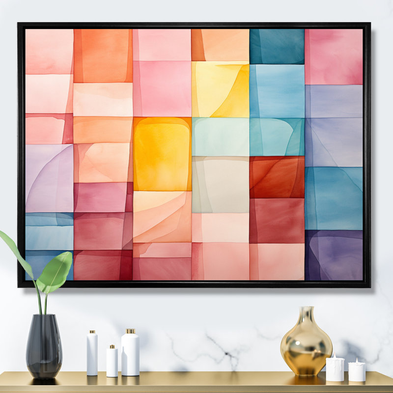 Hardedge Pastel Symetry III sur toile, Cadre flottant noir, H 30 po x l 40 po x P 1,5 po