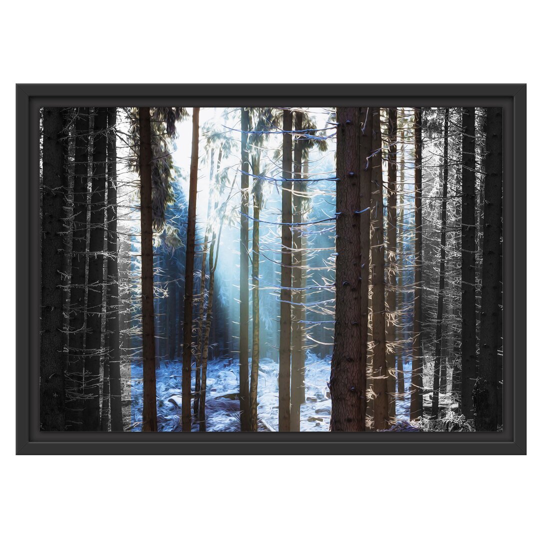 Gerahmtes Wandbild Sonne Winterwald