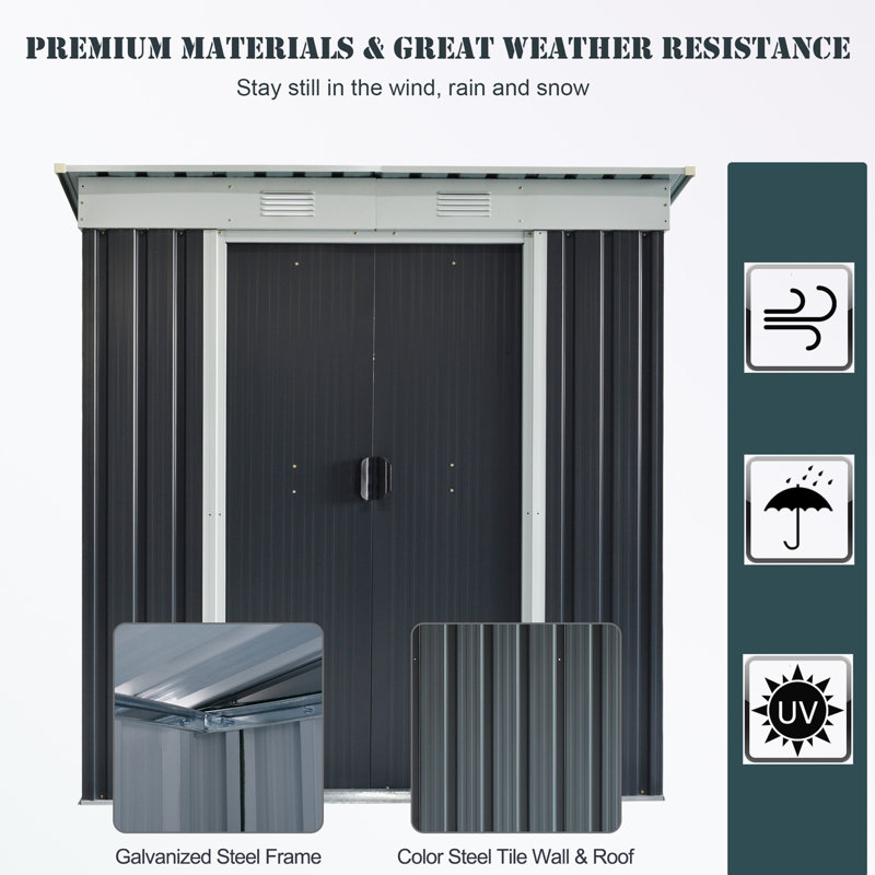 6 ft x 4 ft Black Metal Outdoor Storage Shed with Double Sliding Doors
