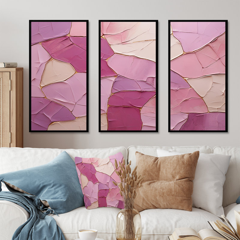 «Pink», mauve, minimalisme, poteries, spirales abstraites, ensemble d'art sur toile, Cadre flottant noir