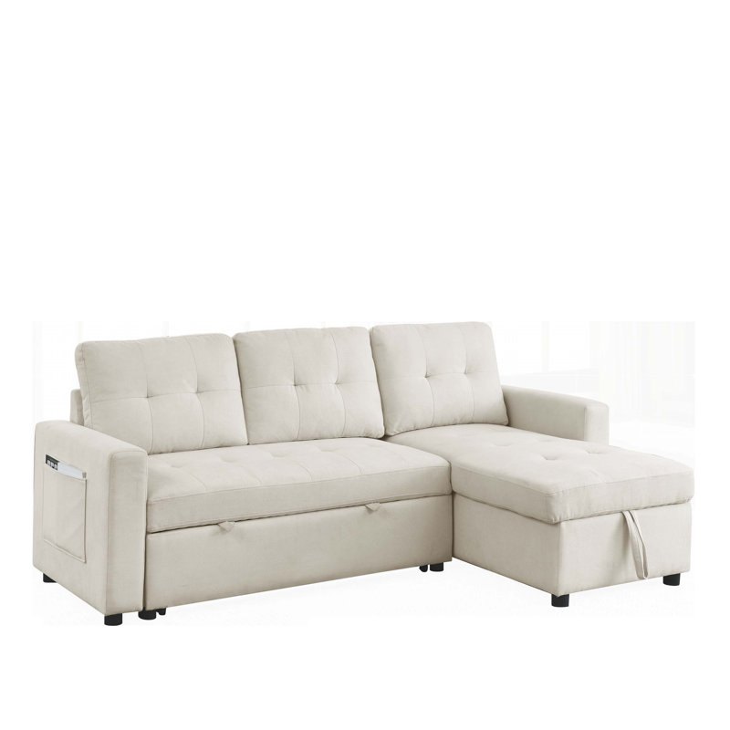 78.5" Sleeper Sofa Bed Reversible Sectional Couch with Storage Chaise and Side storage, Beige