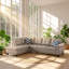 Canapé d'angle Irine en similicuir, 249 cm (L) x 180 cm (P) x 84 cm (H), avec pouf de rangement