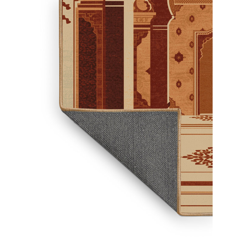 Tapis oriental doux et moelleux de style oriental orné en brun - reliure brun clair, Rond 3 pi