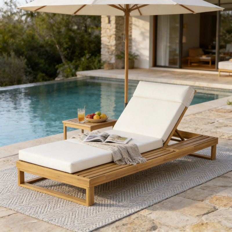 Méridiennes de patio réglables, chaise longue moderne en bois d'acacia