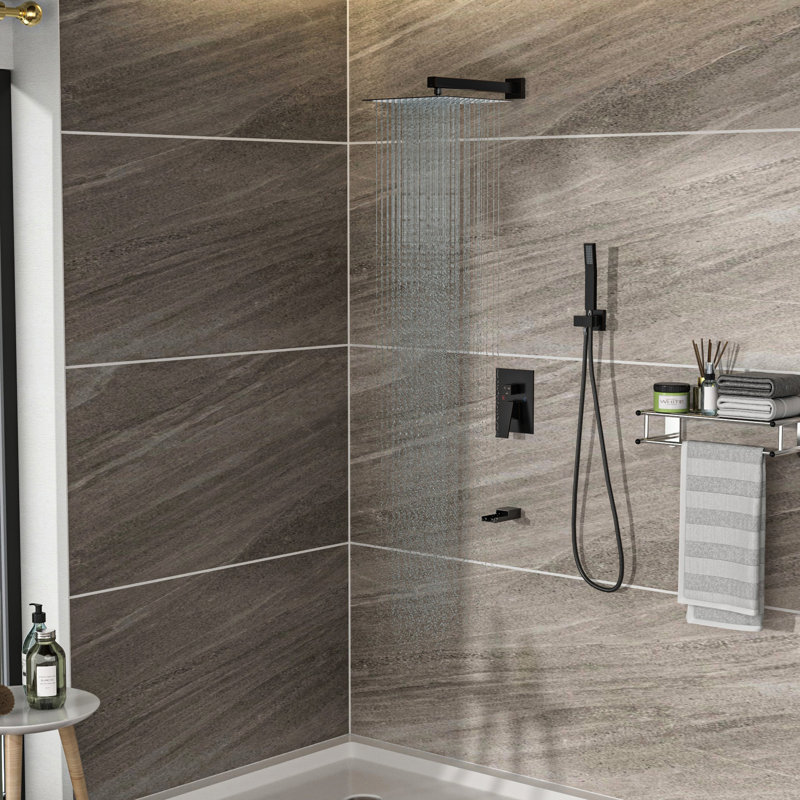 Oil Rubber Bronze Shower System With 10 Inch Square Rainfall Head - Waterfall Tub Spout 3 Function, Handheld Included Valve Simple Install & Clean Conjunction -Balanced Effortless Installation And