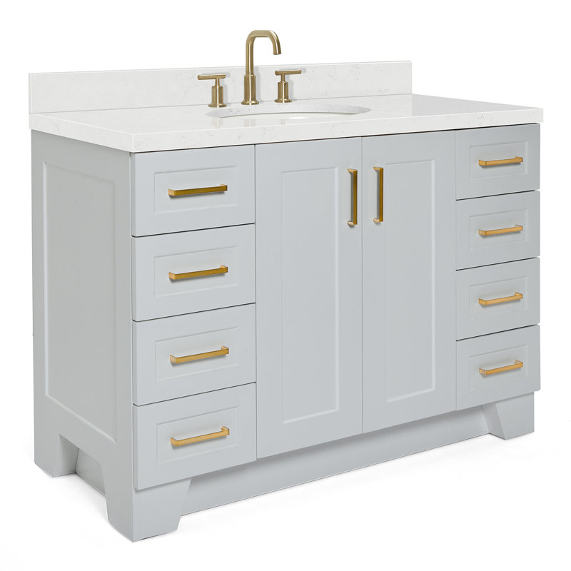 Freitas 48'' Solid Wood Single Bathroom Vanity, Oval, Gray, Carrara Quartz