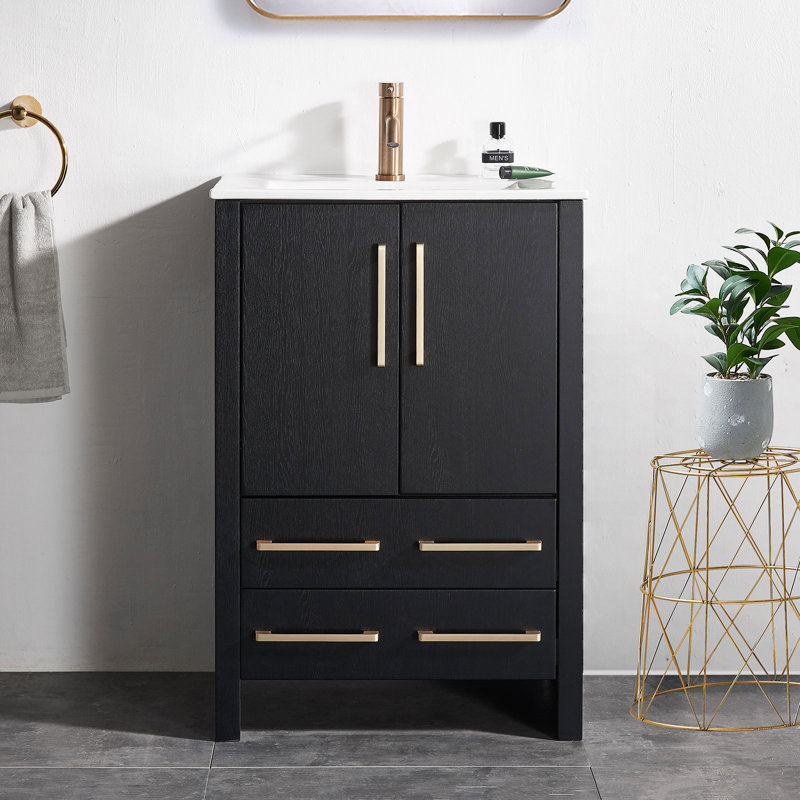 Winona 24'' Black Wood Grain Modern 2 Drawers Free-standing Single Bathroom Vanity Set