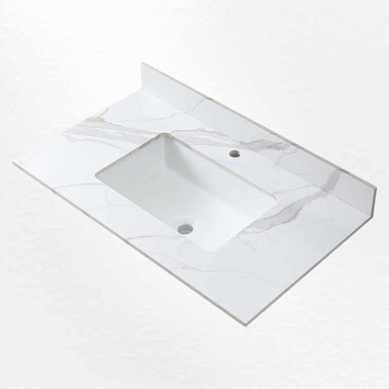 37 in. White Engineered Stone Composite Vanity Top with Rectangular Sink