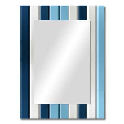 Baires Elegant Blue And White  Striped Pattern - striped  Large Wall Mirror, Striped, Abstract Unique Mirror, Printed Metal Art