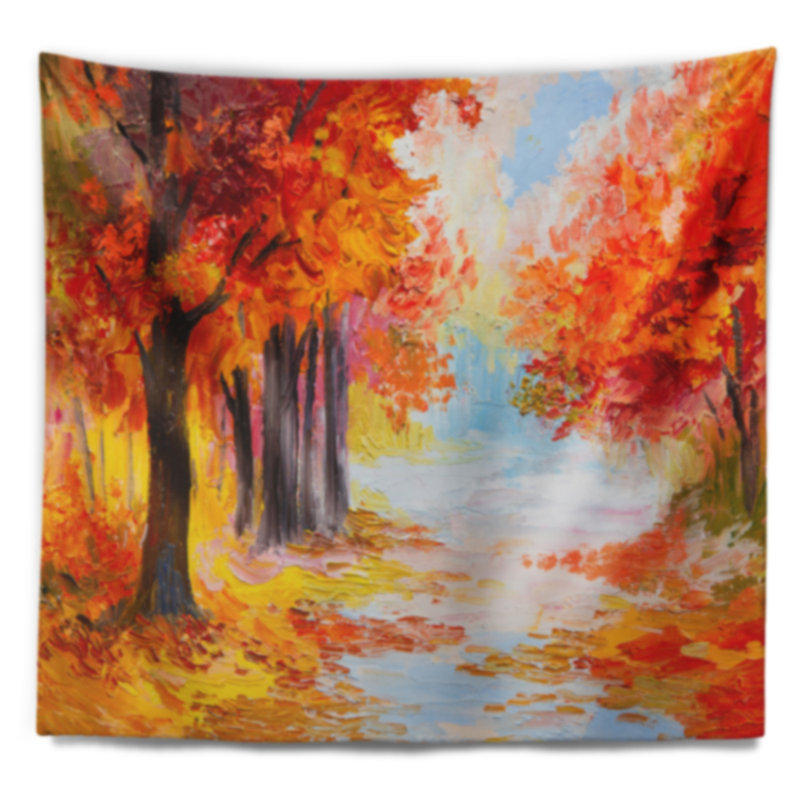 Paysage orange forest en automne tapisserie, H 68 po x l 80 po