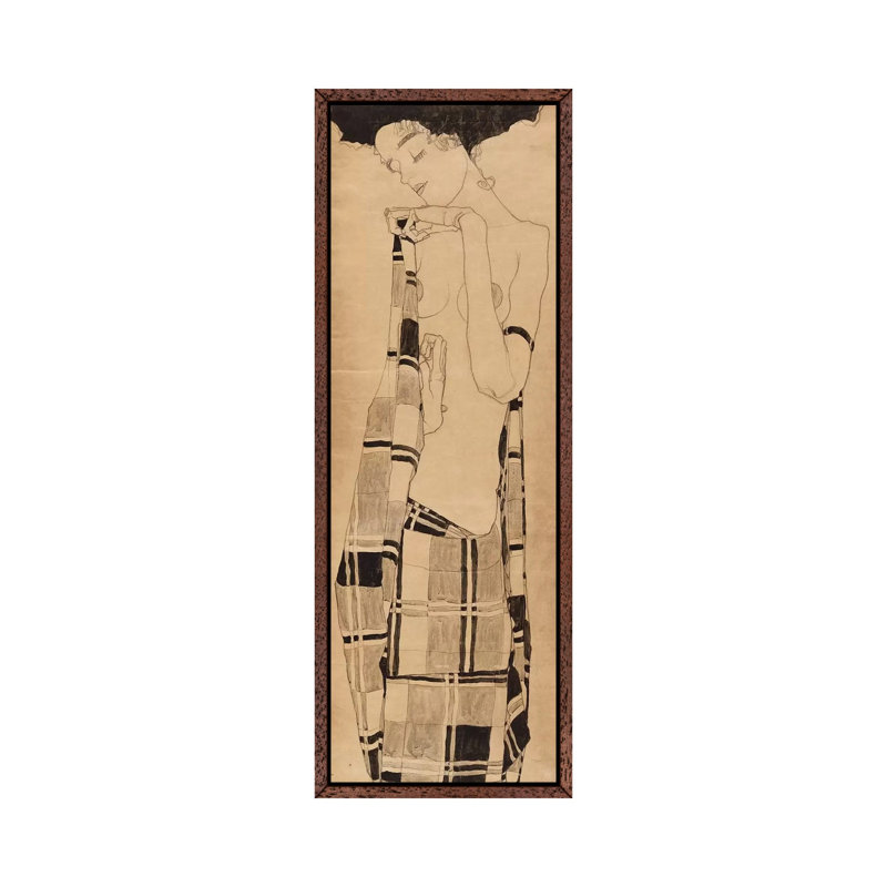 Standing Girl, C.1908-09 by Egon Schiele - Painting on Canvas, 121.92cm H x 40.64cm W x 3.81cm D, Classic Brown Wood Framed