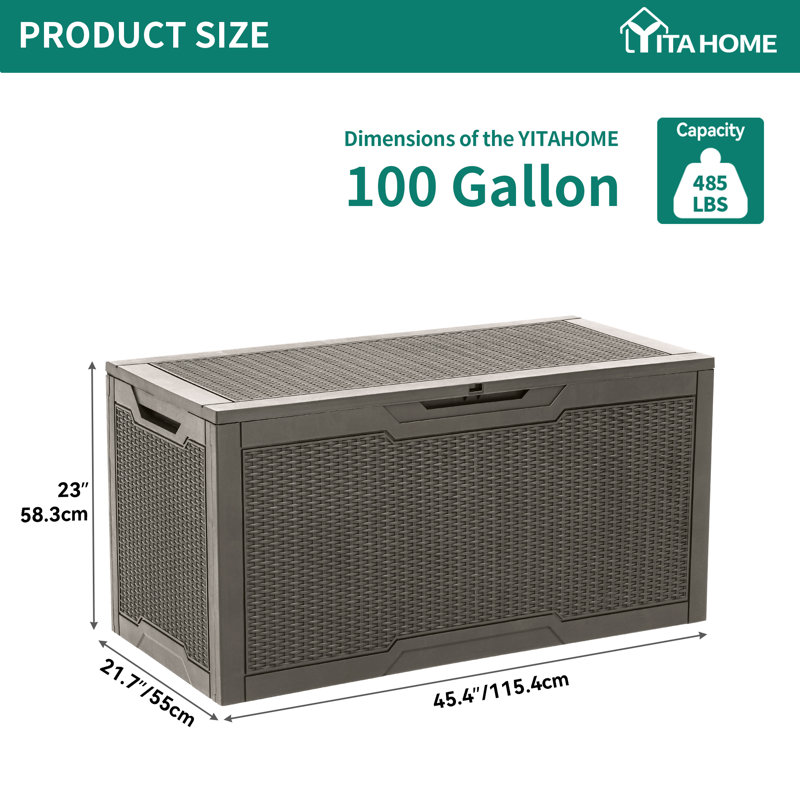 Boîte de rangement d'extérieur verrouillable 100 gallons Balconera, Brun