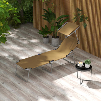 Camping Backyard Lounge With Adjustable And Foldable Feature - Tan Patio Sunbathing Chair Detachable Canopy