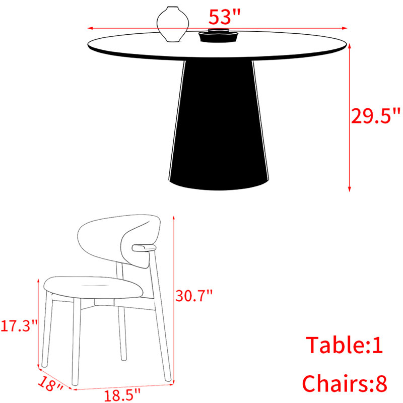 French style solid wood dining table set, 29.5"H x 53"L x 53"W
