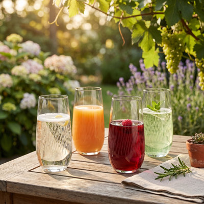 4-Piece Stemless Etched Champagne Drinking Wine Glasses