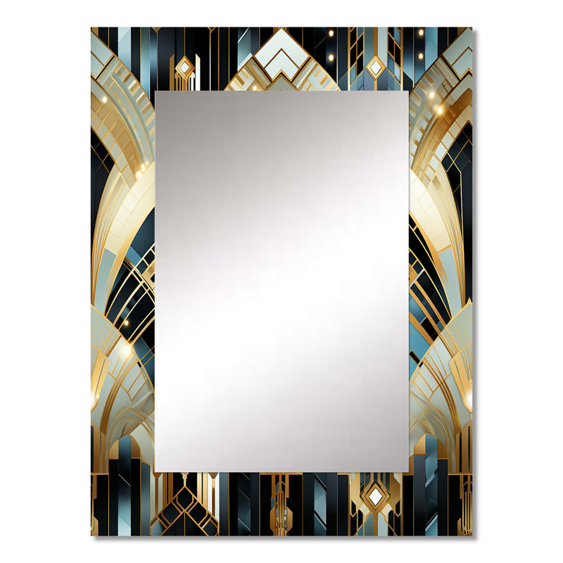 Art déco bleu et doré des années 1970 - miroir mural en marbre, miroir décoratif moderne, impression d'art en métal