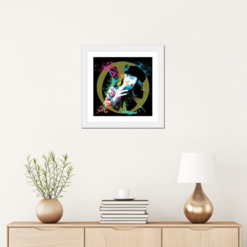 John Lennon Peace Sign - Graphic Art Print, 16" H x 16" W x 1" D, White Framed Paper, White