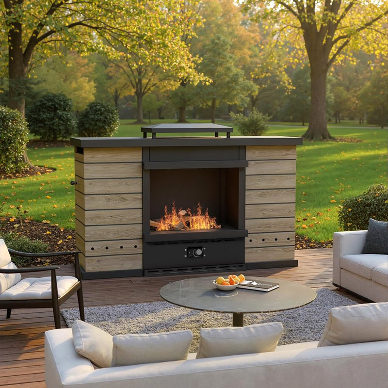 Foyer rectangulaire au gaz durable en fer (50 000 BTU) avec couvercle en PVC noir résistant aux intempéries