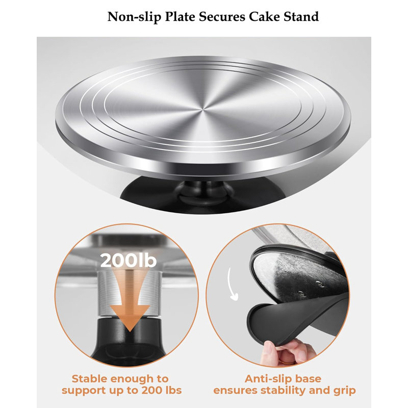 Plateau tournant 12 pouces pour gâteau, support de gâteau rotatif en alliage d'aluminium, Noir