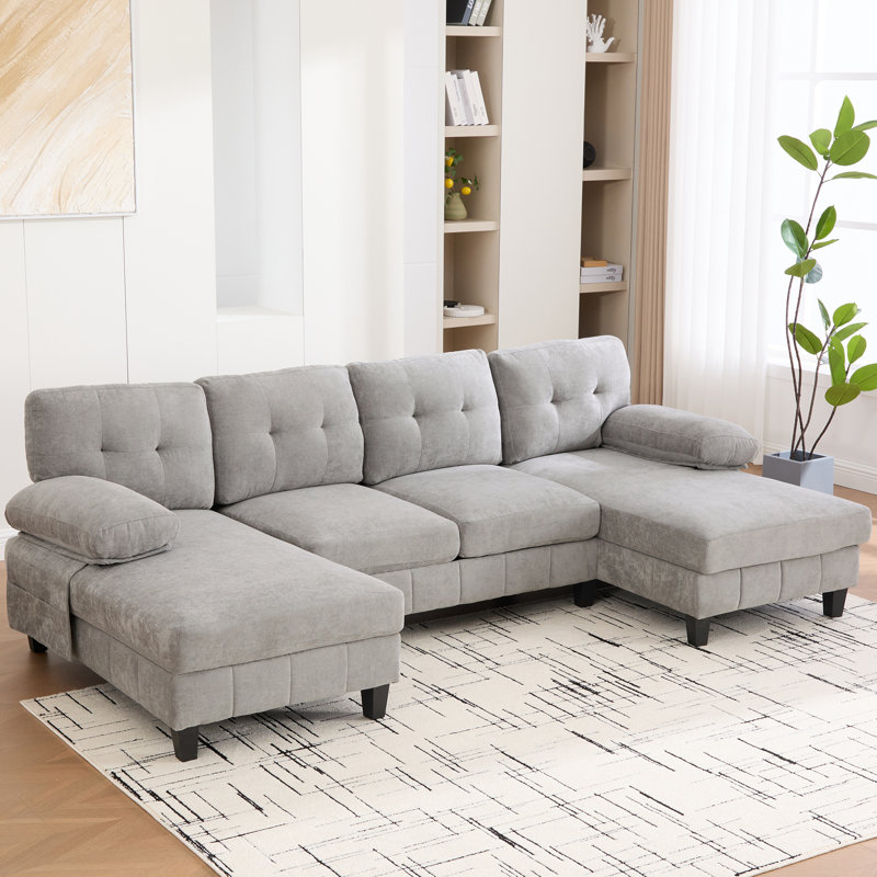 103.5"W 4-Piece Upholstered Sectional, Gray Chenille