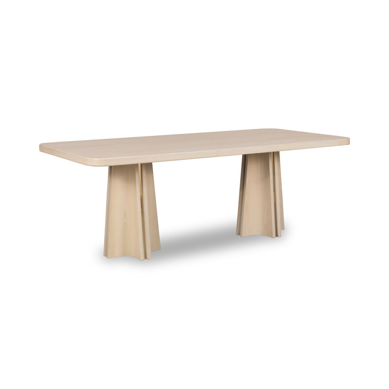 Charmika Ash Wood Double Pedestal Dining Table In White Sand