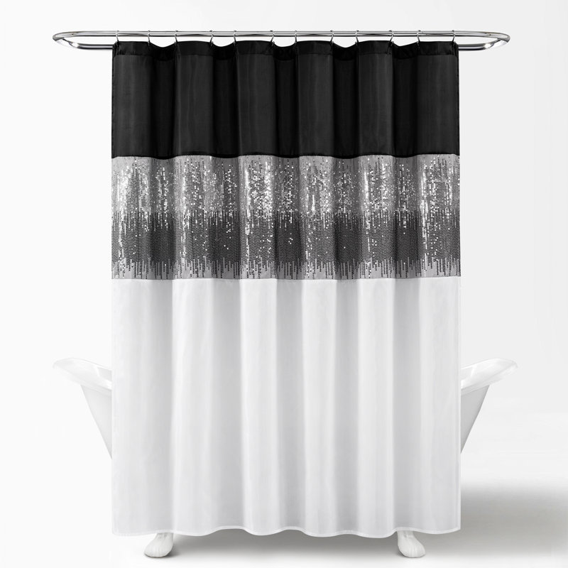 Pruneda Polyester Shower Curtain, White/Black, 183cm W x 183cm L