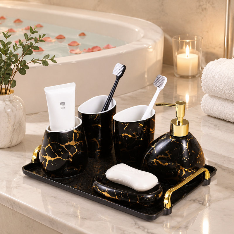 Black Bathroom Accessories Set