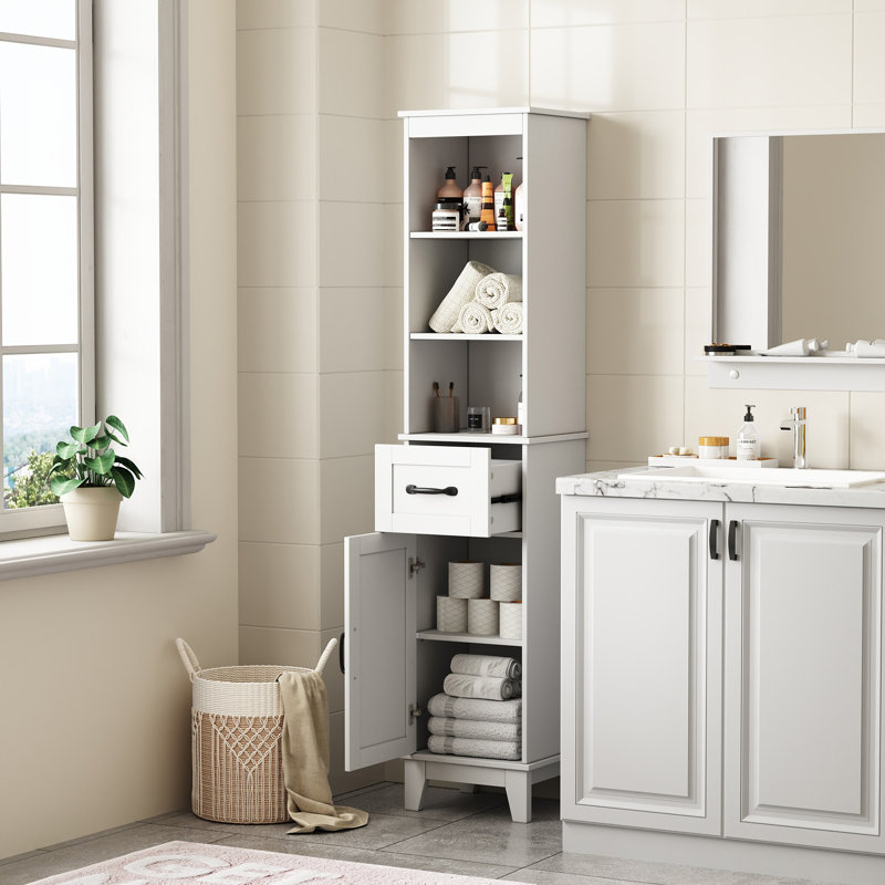 Dornisha 63''H Freestanding Bathroom Cabinet Bathroom Floor Storage Cabinet With 3 Adjustable Shelves & 2 Drawers, White