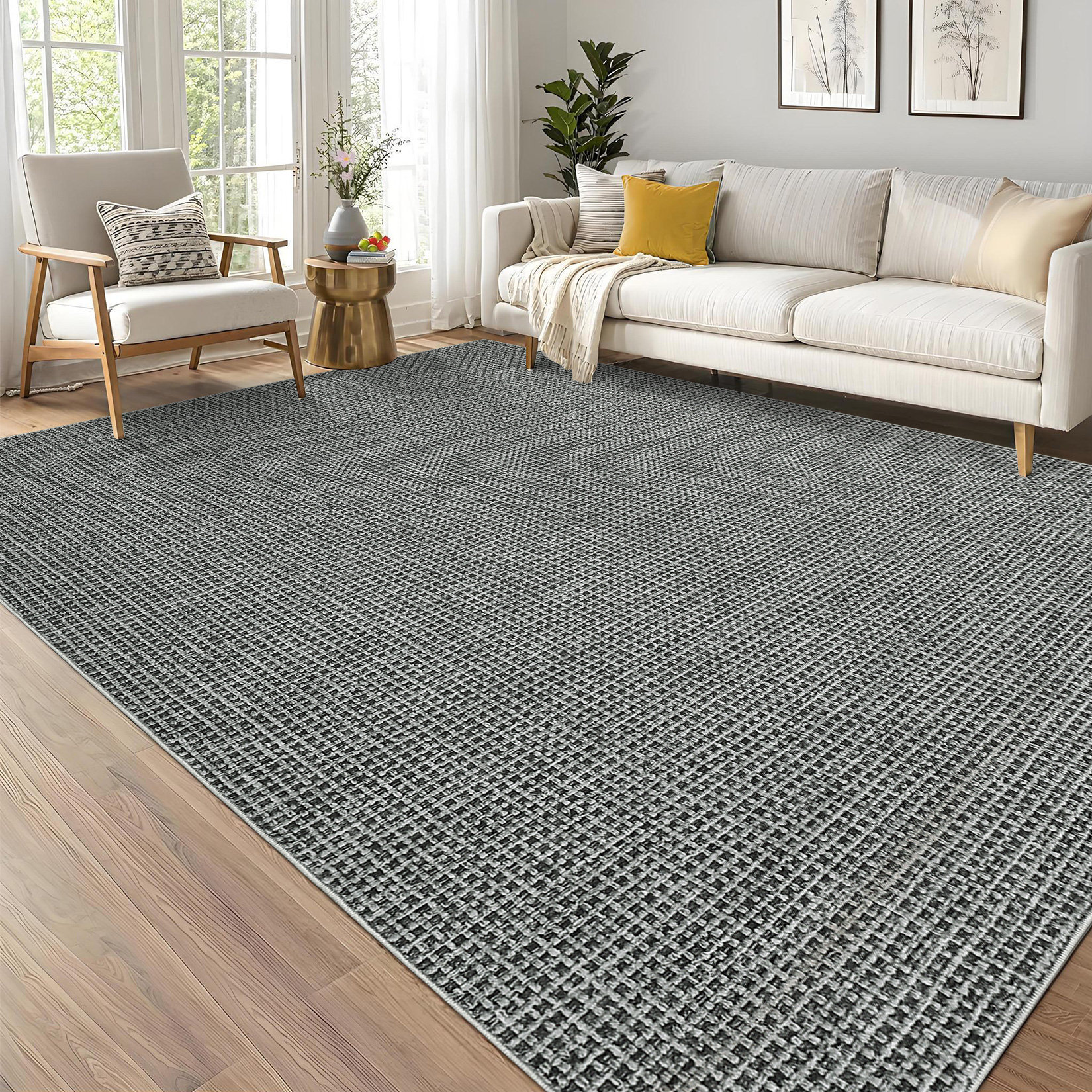 Tinx Living Room Rug Ebern Designs Modren Machine Washable Rug for Living Room Tiny Plaid ...