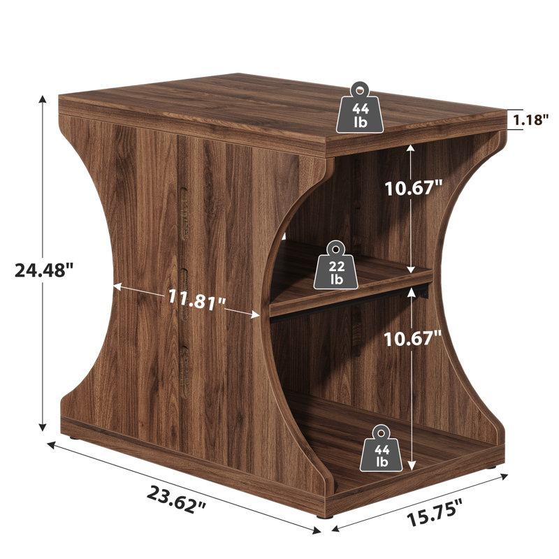 Table de bout, table d'appoint avec tablettes de rangement à 3 niveaux Modern Farmhouse, Dark Brown