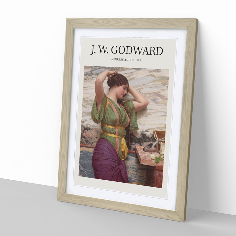 A Fair Reflection by John William Godward - Picture Frame Painting, Oak Framed, 36cm H x 27cm W x 2cm D