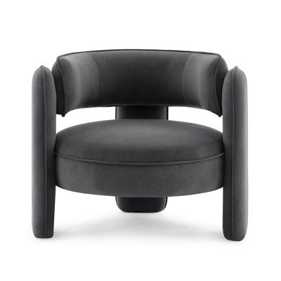 Fauteuil d'appoint en velours gris, style moderne du milieu du siècle, forme cylindrique, coussins en mousse haute densité, format compact 84 cm (33,1 po), peu encombrant