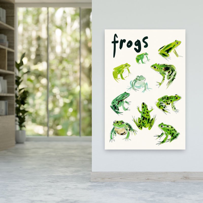 Grenouille verte animée, art contemporain de forêt grenouille, 60" H x 40" W