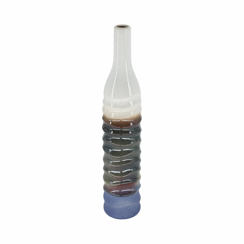 Modern Sculptural Stoneware Vase with Elongated Textured Form and Contemporary Rippled Design for Decorative Display