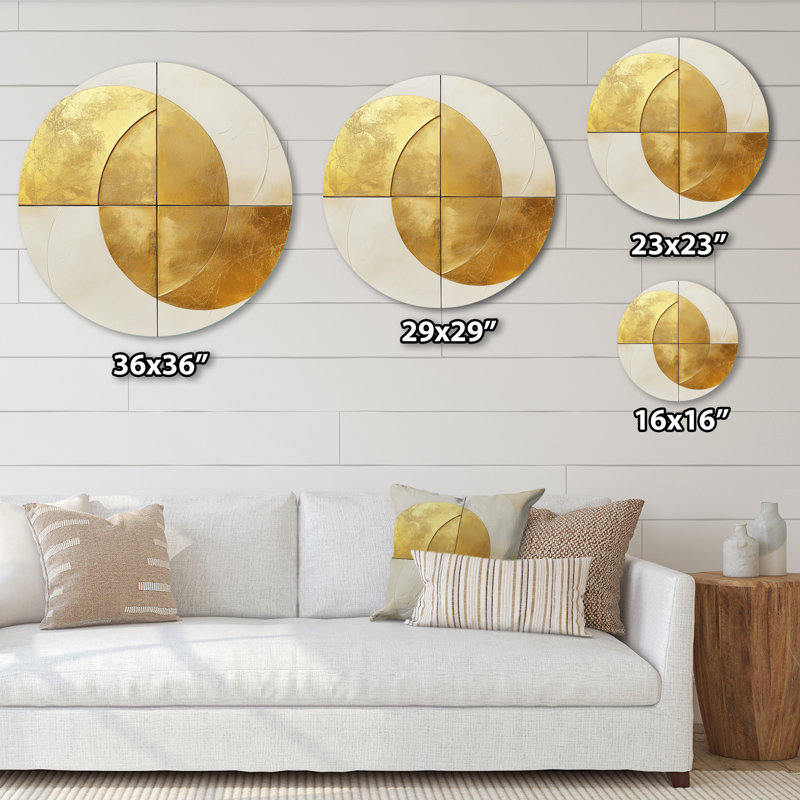 «Golden Intersection», art mural rond moderne et transitionnel abstrait en métal, L 29 po x H 29 po