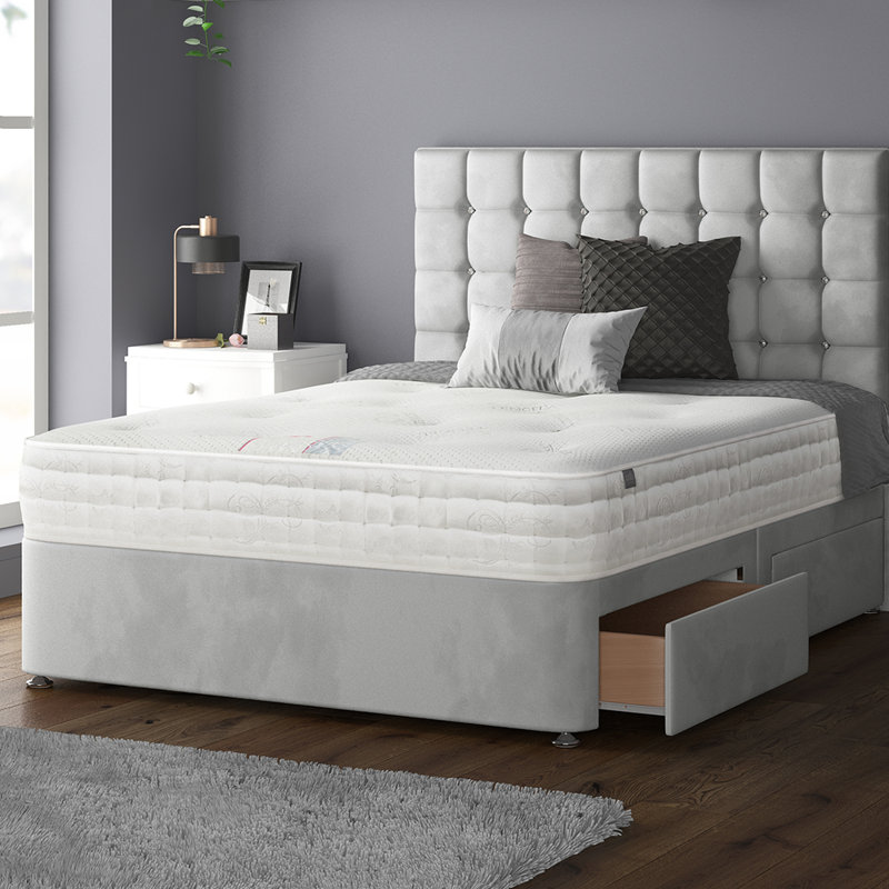 Galarza Divan Bed Base, Double (4'6), Silver, 4 Drawers