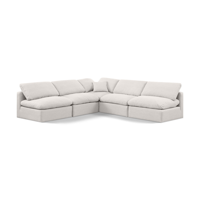 Canapé modulaire de coin rembourré 5 pièces Itala, Tissu crème texturé en lin