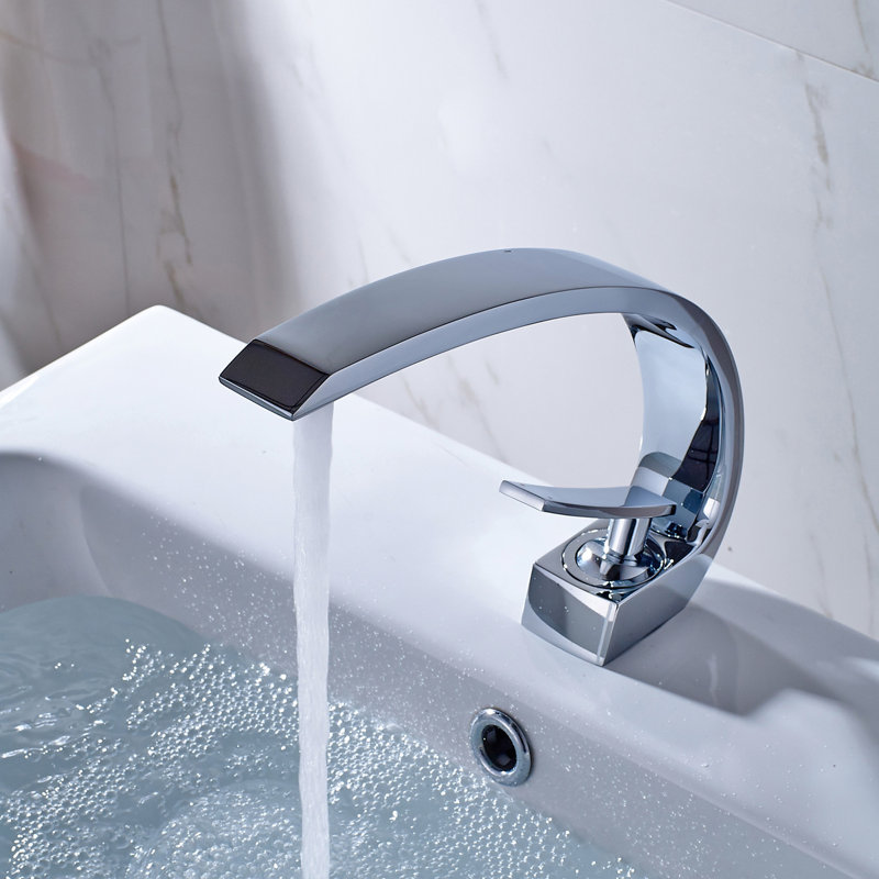 Robinet pour salle de bain - Robinet de lavabo géométrique à une poignée pour meuble-lavabo monotrou contemporain avec fixation latérale et sur le comptoir