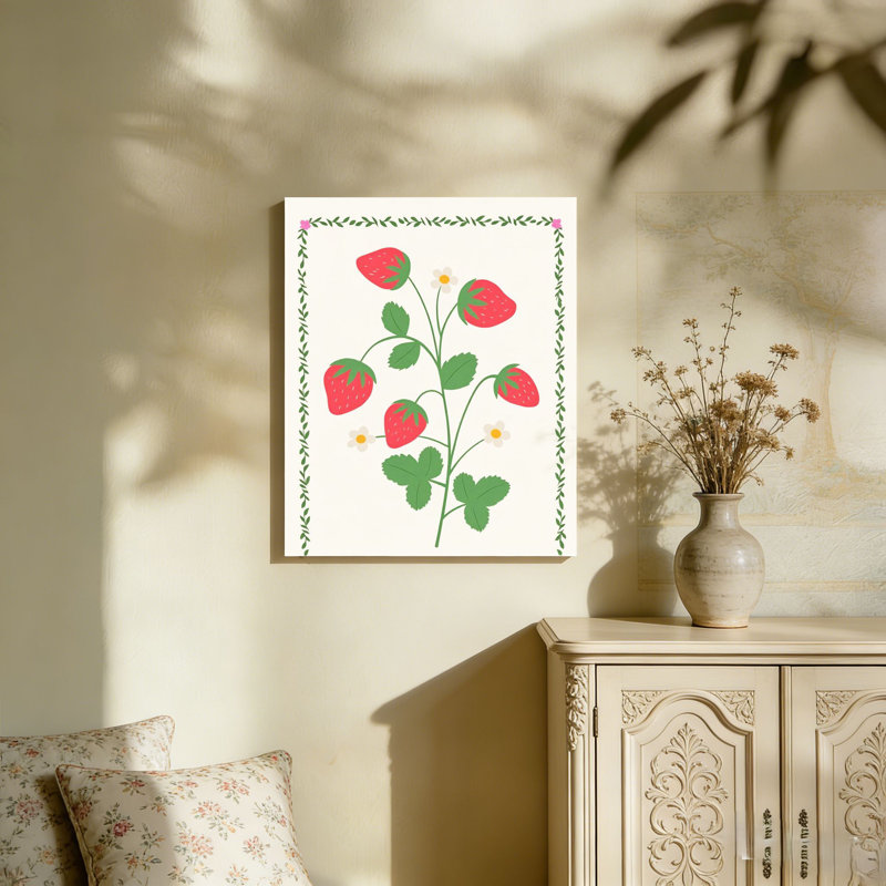 Mignonne branche de fraise rouge, sans cadre, murale, 36 L x 24 l