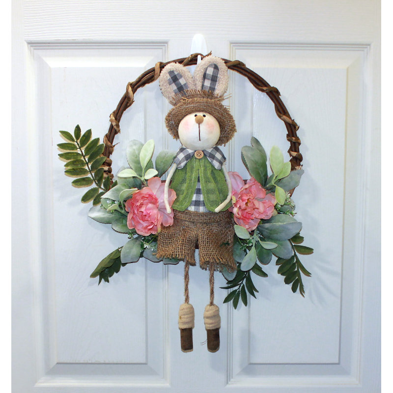 19" Easter Country Bunny Sitting on Wreath
