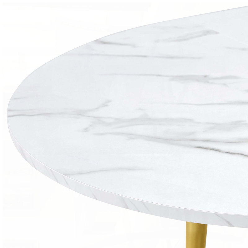 Table de salle à manger ronde extensible avec plateau en panneau de fibres à densité moyenne blanc et pieds dorés